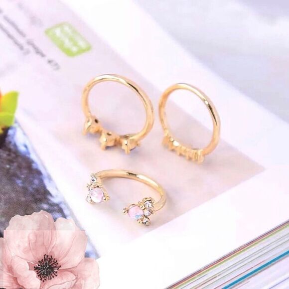 DAINTY Set of 3 Assorted Crystal Rings Trendy Gift Chic Versatile - Picture 6 of 7